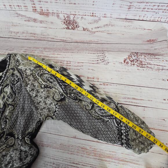 Hale Bob Paisley Mixed Media Mini Dress S Blouson Top Bodycon Skirt Puff Sleeve - Picture 12 of 13